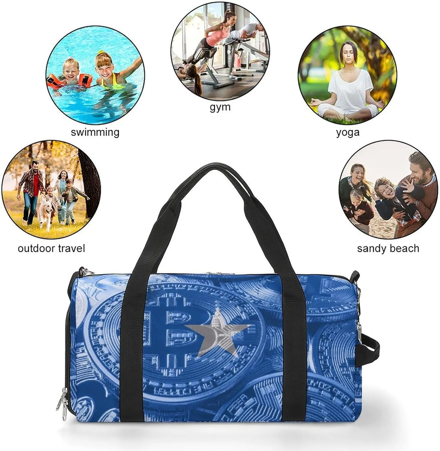 Somalia Flag Bitcoin Travel Duffel Bag with Shoe Compartment for Yoga and Sports