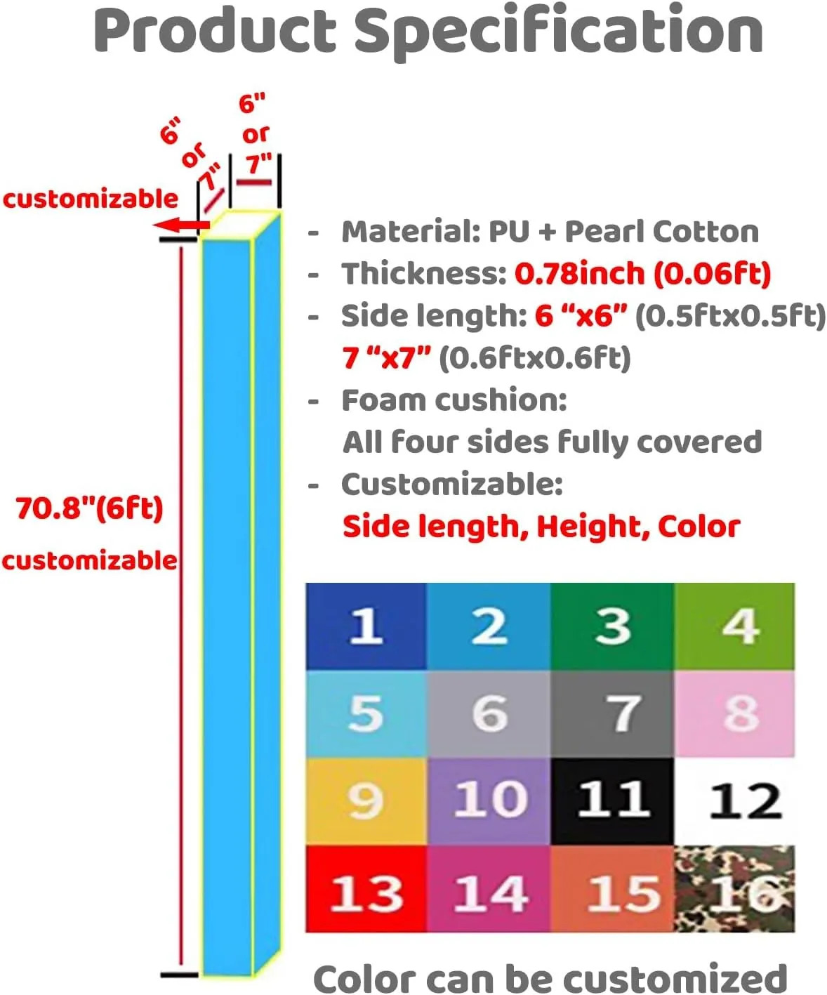 Square Goalrilla Pole Pad All-Weather Universal, 6 Ft Safety Pole Padding for Basement Playground Poles, Custom Karate Home Gym Pole Cover Waterproof(Pink,Dia 6"(0.5ft))