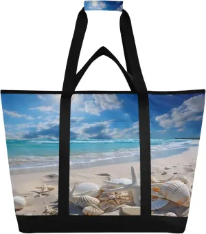 Starfish Shell Beach Reusable Insulated Cooler Bag with Ice Pack Compartment - Large 47L Waterproof Thermal Grocery Tote for Picnic Beach Camping Lunch Storage
