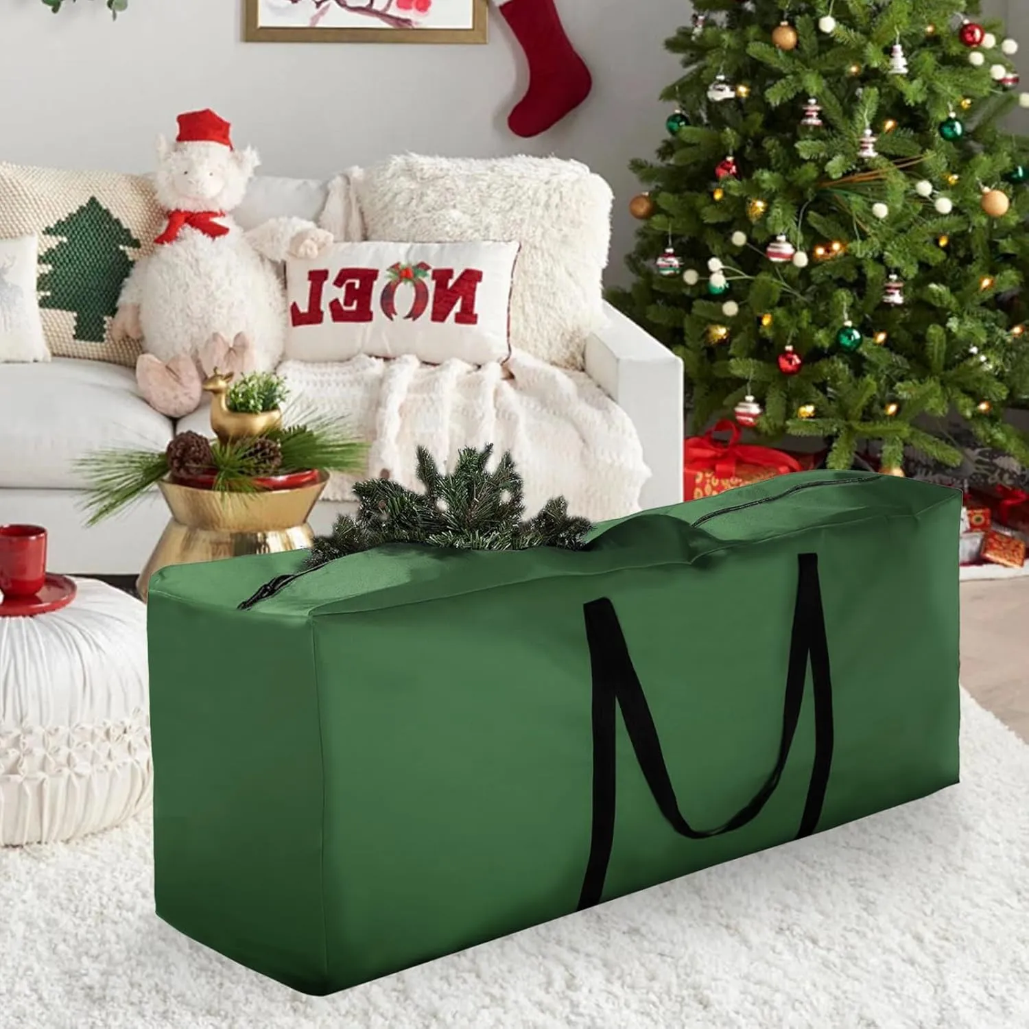 Storage Bag 1 Pack,Cushion Storage Bag Fits Up to 12 ft Tall Artificial Disassembled Trees, Heavy Duty Xmas Tree Bag, Outdoor Cushion Storage Bag with Zippers and Handles 68" L X 30" W X 20"