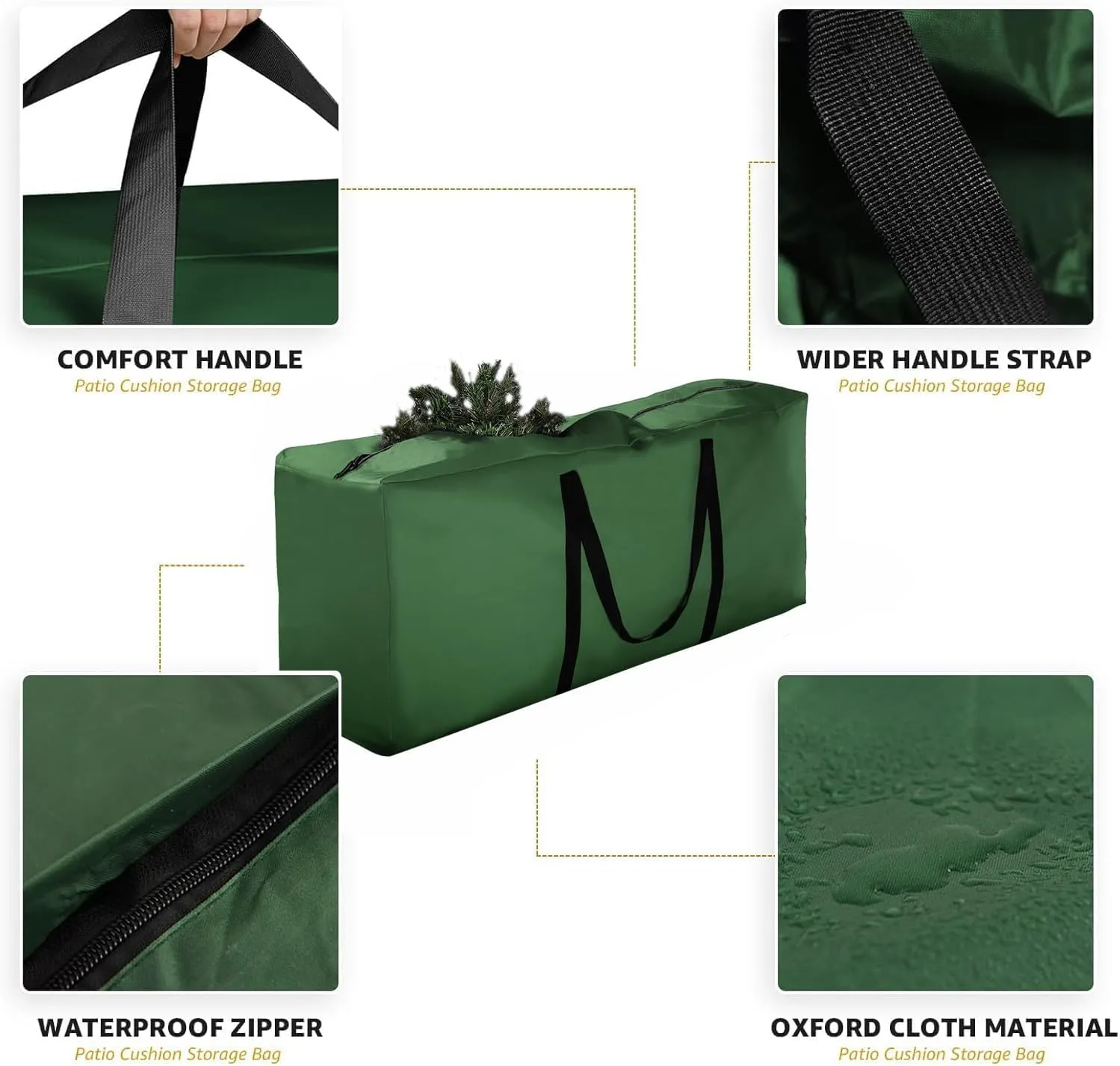 Storage Bag 1 Pack,Cushion Storage Bag Fits Up to 12 ft Tall Artificial Disassembled Trees, Heavy Duty Xmas Tree Bag, Outdoor Cushion Storage Bag with Zippers and Handles 68" L X 30" W X 20"