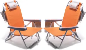 SUNNYFEEL Beach Chairs for Adults 2 Pack 5 Position Lay Flat, Portable Folding Backpack Beach Chair Heavy Duty with Cooler Bag, Cup Holder for Outdoor/Lawn/Picnic, Foldable Camping Chair