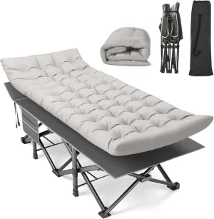 Suteck Camping Cot, 32In XXL Folding Camping Cot Heavy Duty Sleeping Bed for Adults 1200D Double Layer Oxford Cots for Camping W/Pilllow Mattress Carry Bag for Home Office Nap Beach Travel, 500LBS