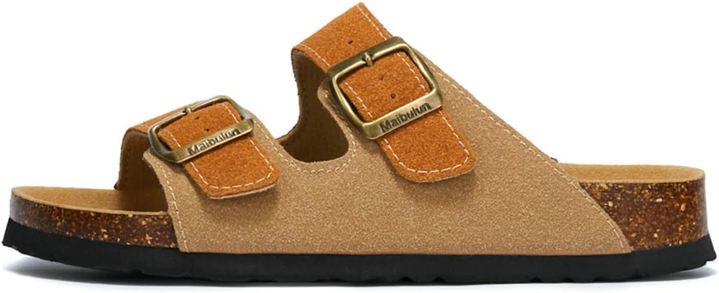 SywzX&xfybz Womens Flat Sandals with Cork Footbed Anti slip frosted leather beach slippers