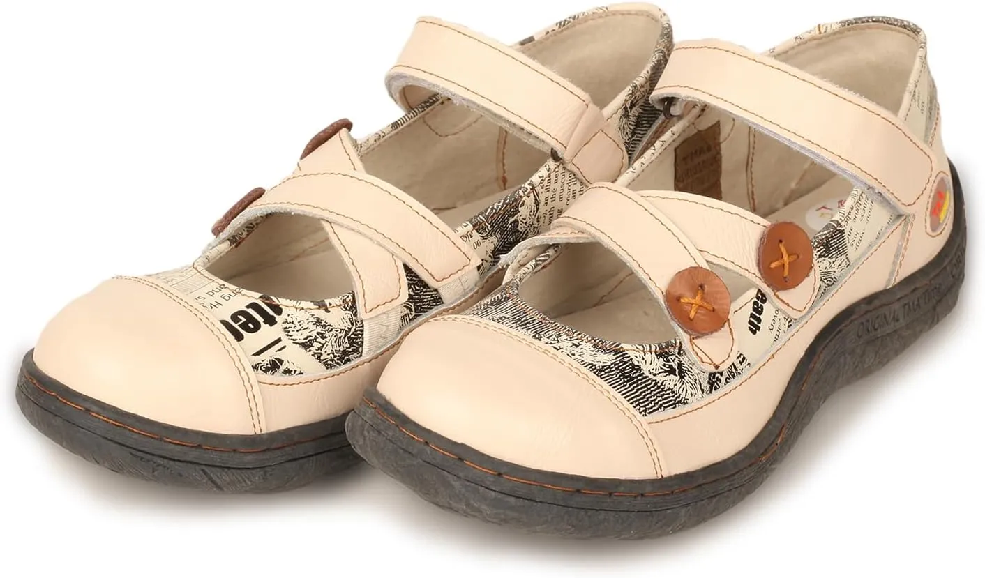 TMA EYES Button Criss Cross Strap Leather Women Flat Shoes