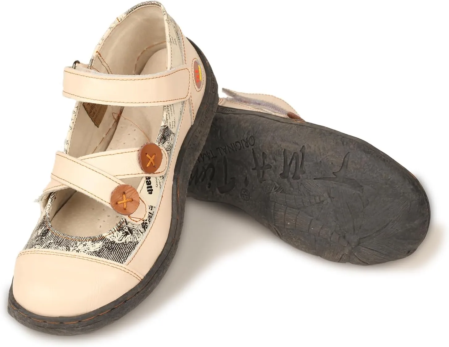 TMA EYES Button Criss Cross Strap Leather Women Flat Shoes
