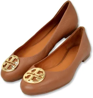 Tory Burch Womens Pebbled Cow Leather Chelsea Ballet Flat Shoes, (US: 7.5 (M),Royal Tan/Gold)