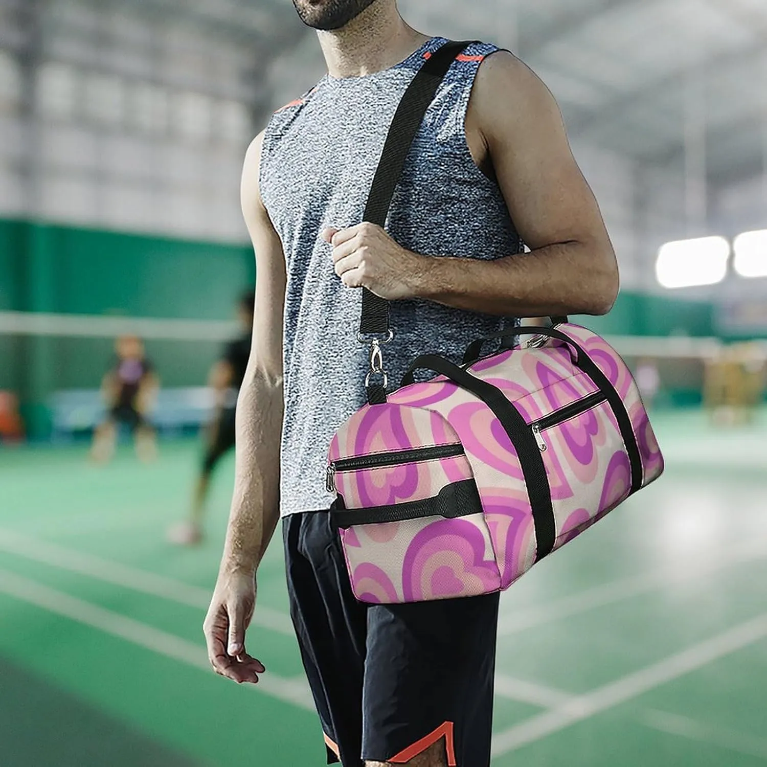 Travel Duffel Bag Hippie Retro Style Valentine's Day with Shoe Compartment and Wet Pocket for Gym