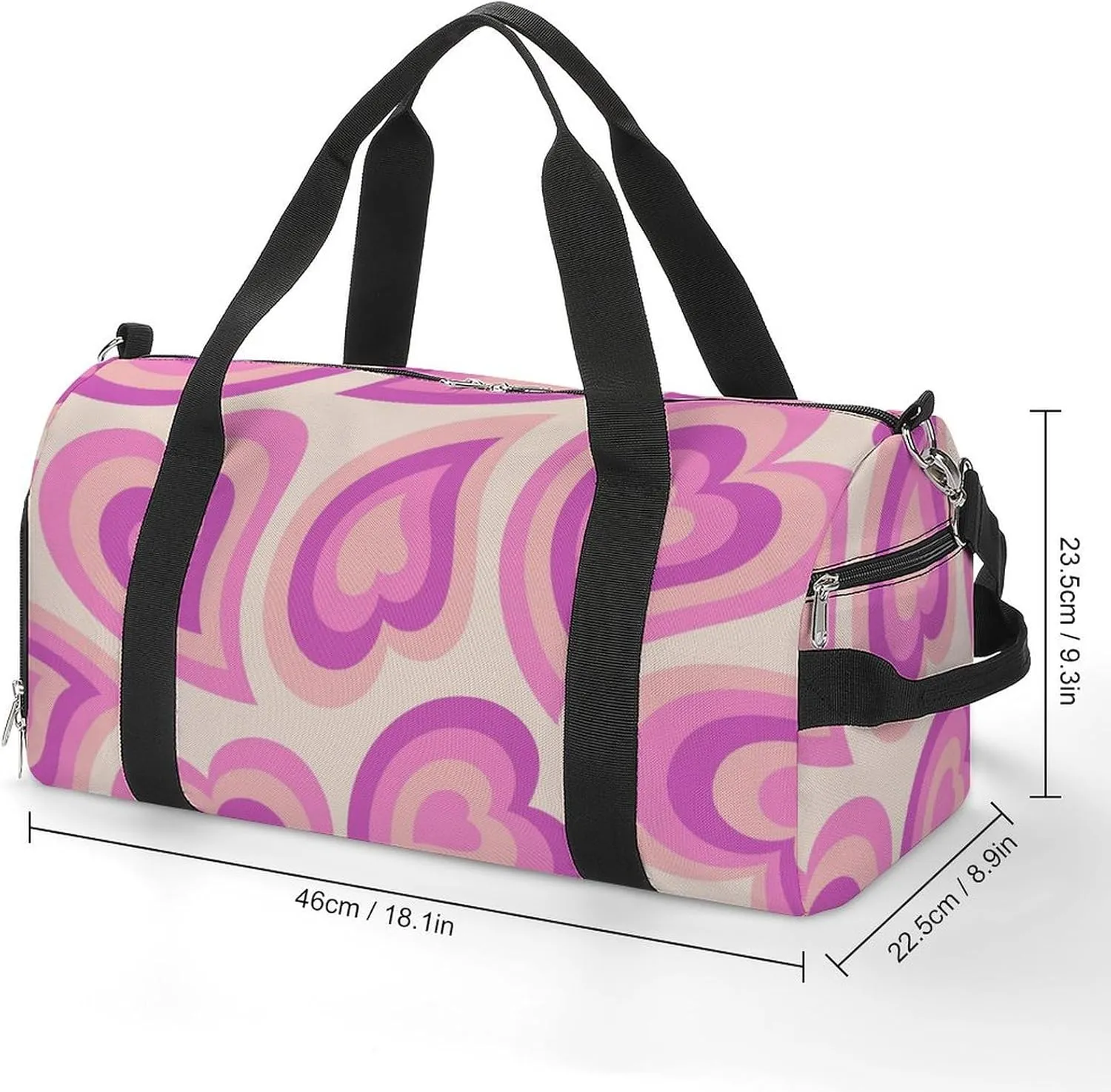 Travel Duffel Bag Hippie Retro Style Valentine's Day with Shoe Compartment and Wet Pocket for Gym