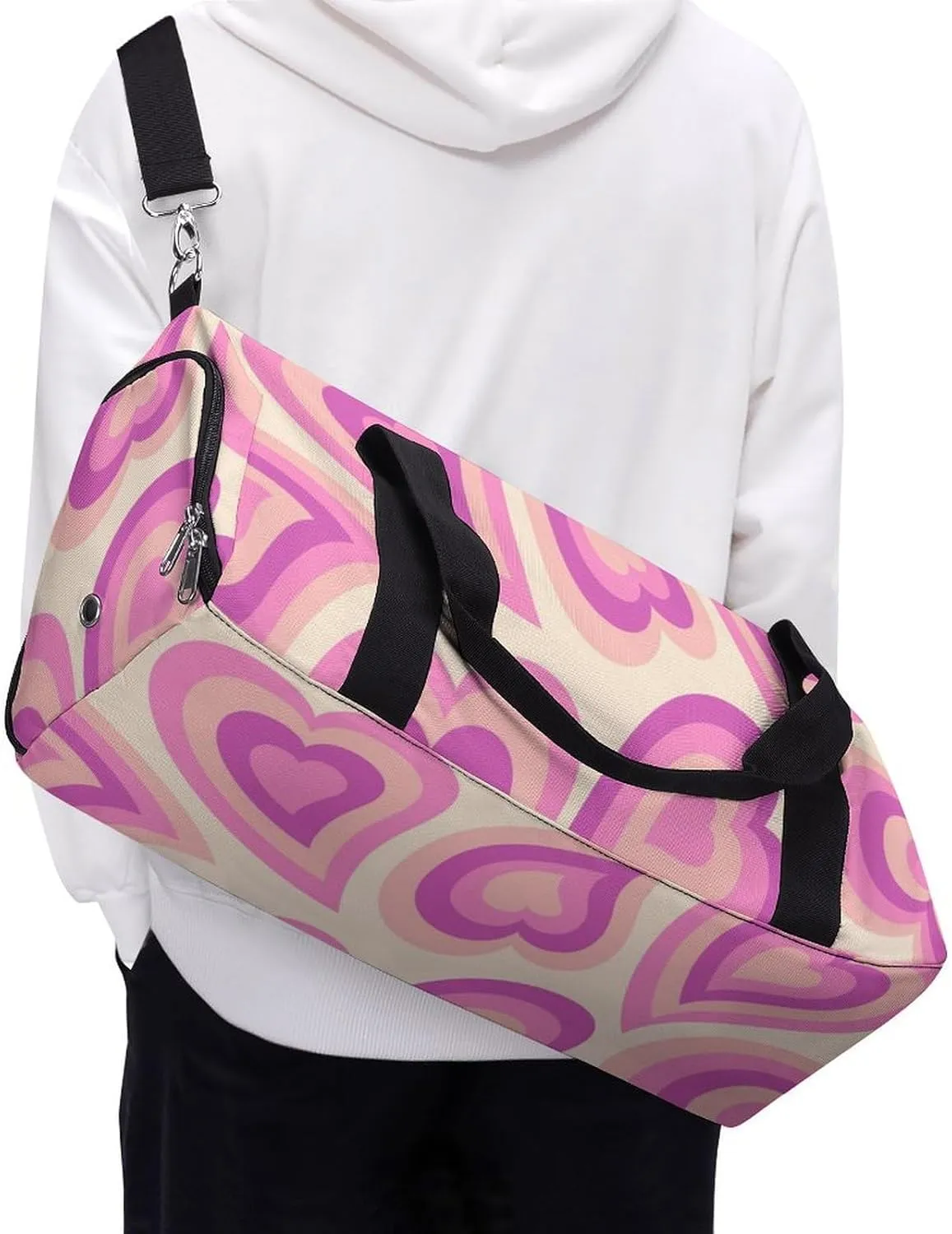 Travel Duffel Bag Hippie Retro Style Valentine's Day with Shoe Compartment and Wet Pocket for Gym