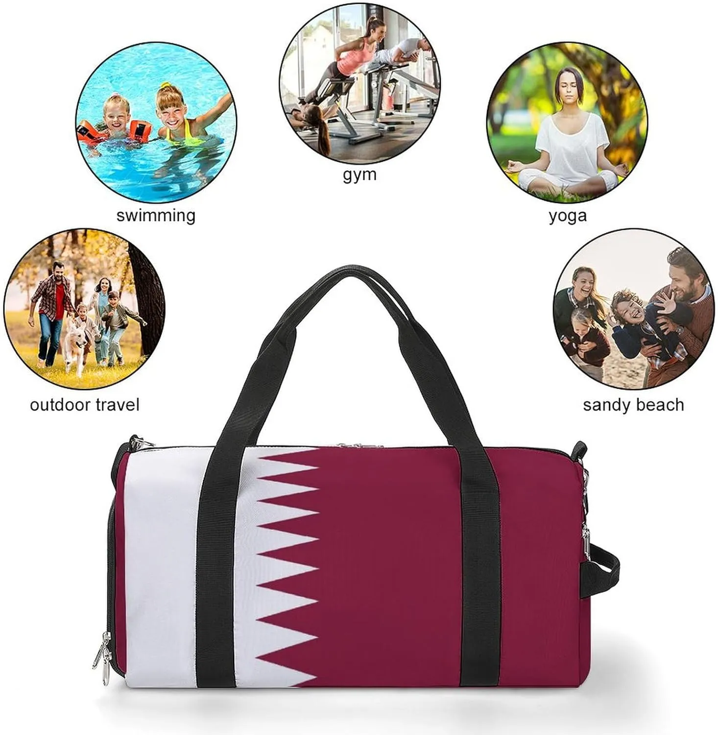 Travel Duffel with Qatar Flag for Boys Girls Waterproof Shoe Compartment