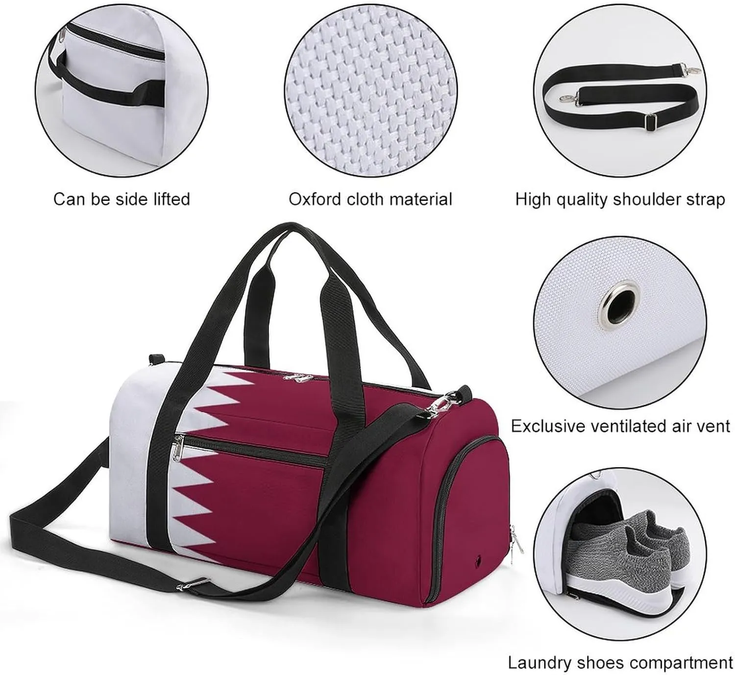 Travel Duffel with Qatar Flag for Boys Girls Waterproof Shoe Compartment