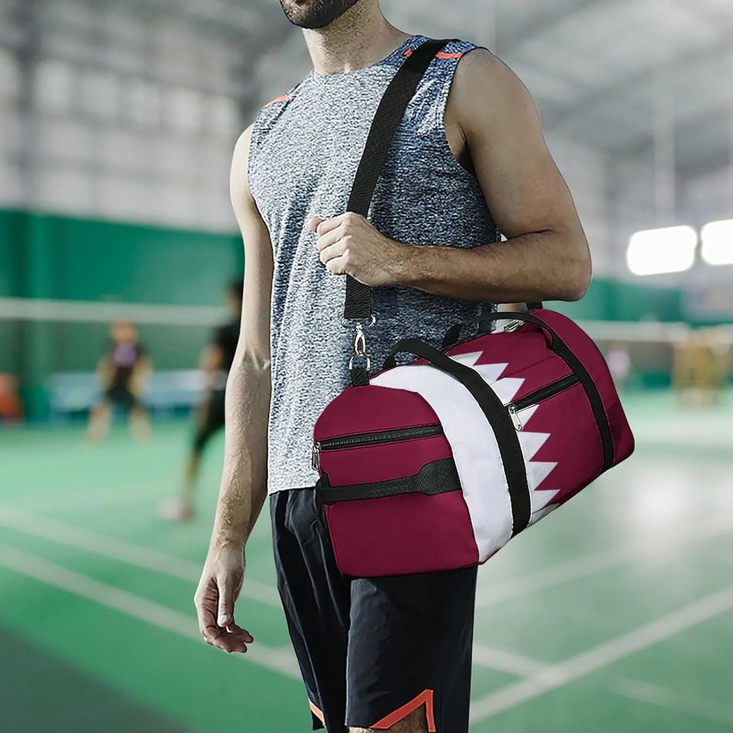 Travel Duffel with Qatar Flag for Boys Girls Waterproof Shoe Compartment
