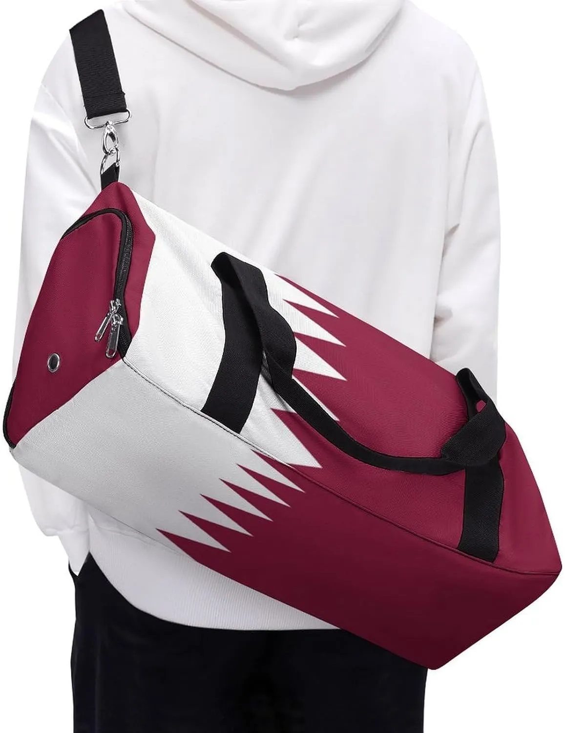 Travel Duffel with Qatar Flag for Boys Girls Waterproof Shoe Compartment