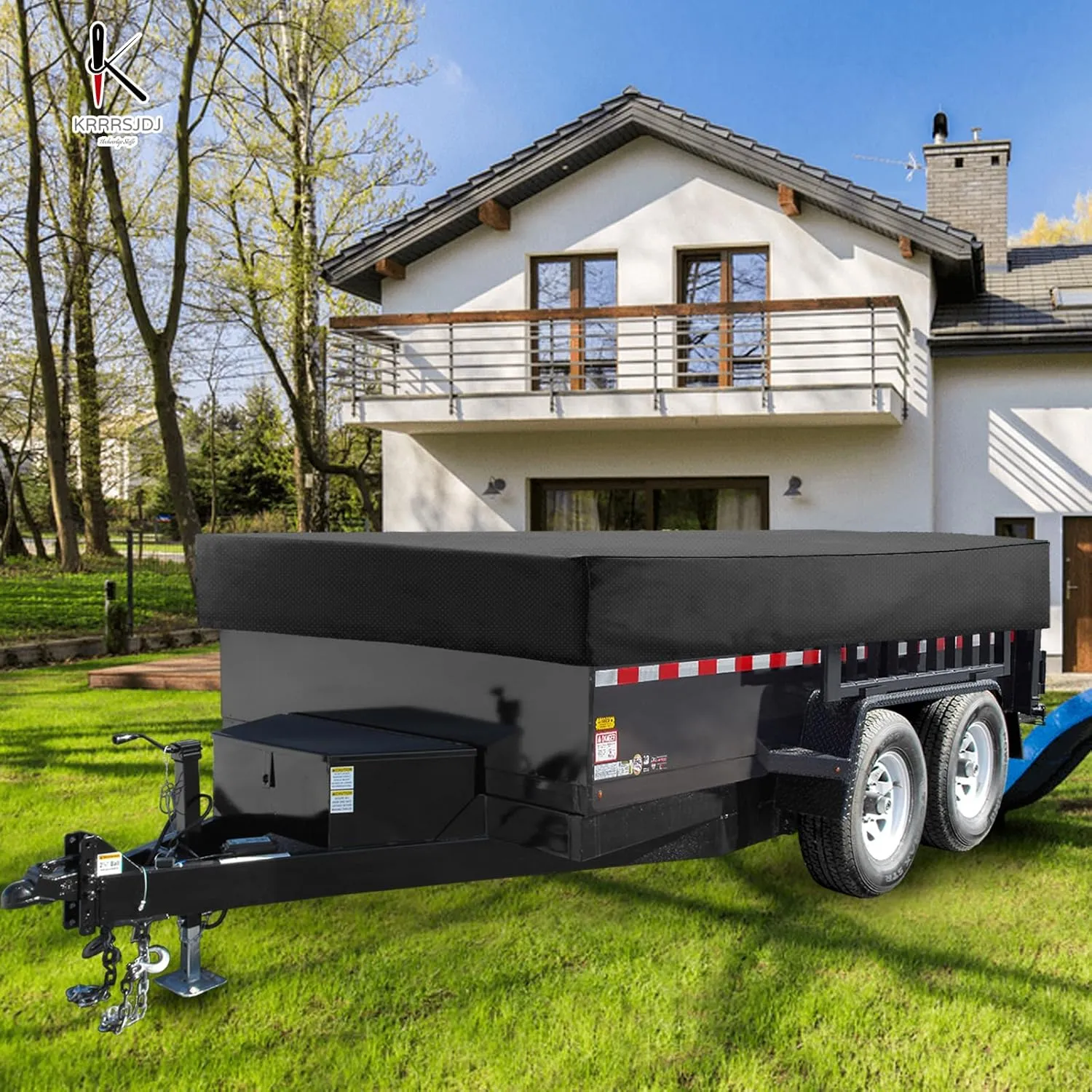 Utility Trailer Cover(no ramp gate),Waterproof Windproof Heavy Duty Black Dump Trailer Cover,420D Dust and UV Protection (Black,7 * 14)