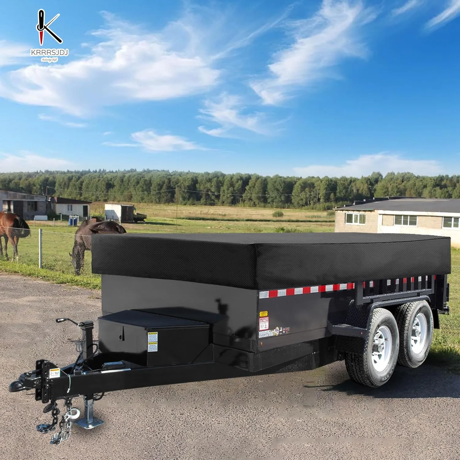 Utility Trailer Cover(no ramp gate),Waterproof Windproof Heavy Duty Black Dump Trailer Cover,420D Dust and UV Protection (Black,7 * 14)