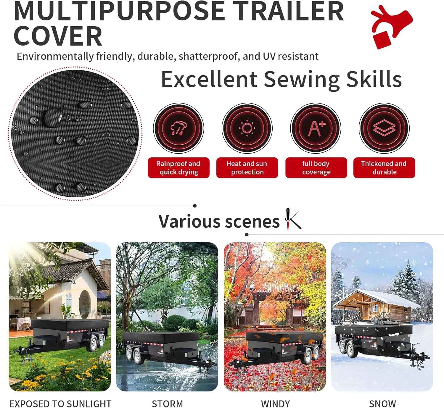 Utility Trailer Cover(no ramp gate),Waterproof Windproof Heavy Duty Black Dump Trailer Cover,420D Dust and UV Protection (Black,7 * 14)