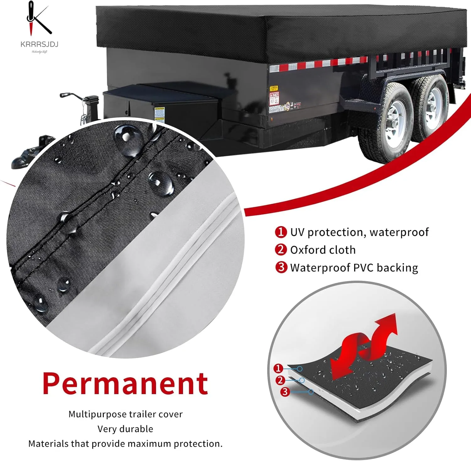 Utility Trailer Cover(no ramp gate),Waterproof Windproof Heavy Duty Black Dump Trailer Cover,420D Dust and UV Protection (Black,7 * 14)