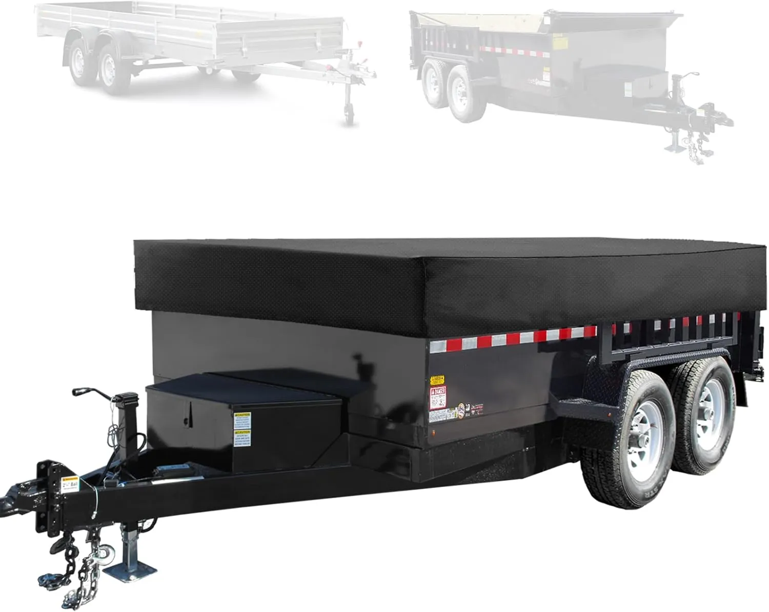 Utility Trailer Cover(no ramp gate),Waterproof Windproof Heavy Duty Black Dump Trailer Cover,420D Dust and UV Protection (Black,7 * 14)