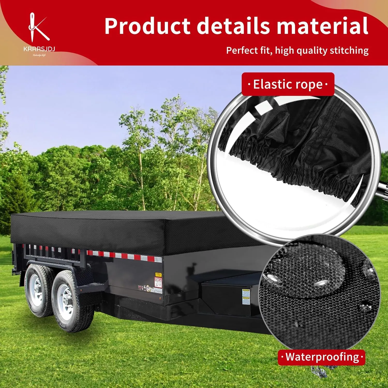 Utility Trailer Cover(no ramp gate),Waterproof Windproof Heavy Duty Black Dump Trailer Cover,420D Dust and UV Protection (Black,7 * 14)