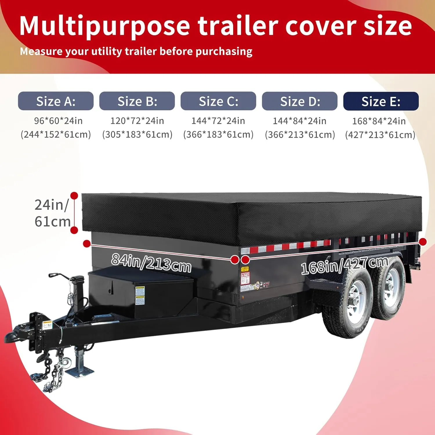 Utility Trailer Cover(no ramp gate),Waterproof Windproof Heavy Duty Black Dump Trailer Cover,420D Dust and UV Protection (Black,7 * 14)