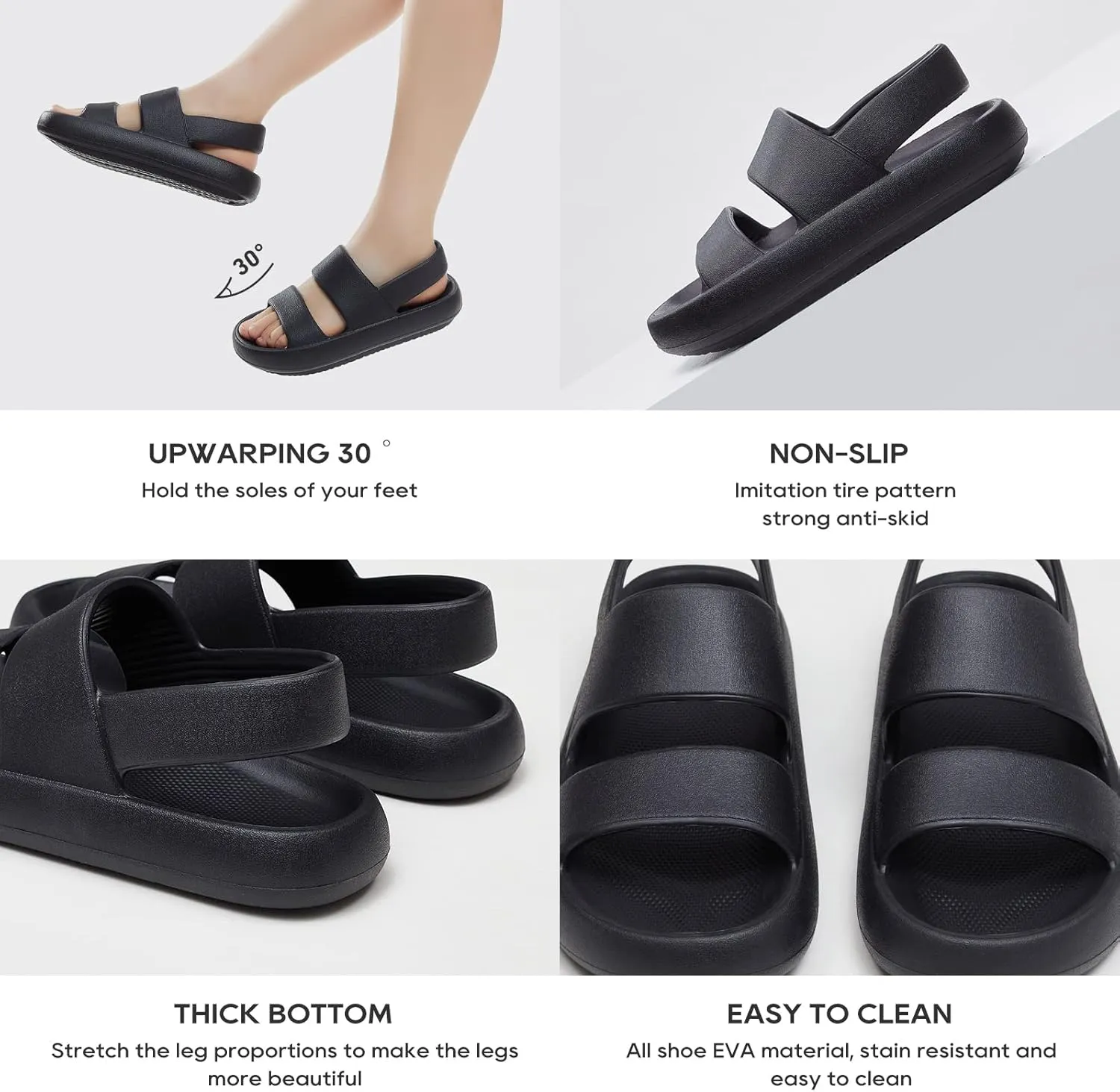 utune Sandals For Women,Casual Open Toe Cloud Slide Sandals Soft Thick Sole Non-Slip Indoor Outdoor Summer Sandal