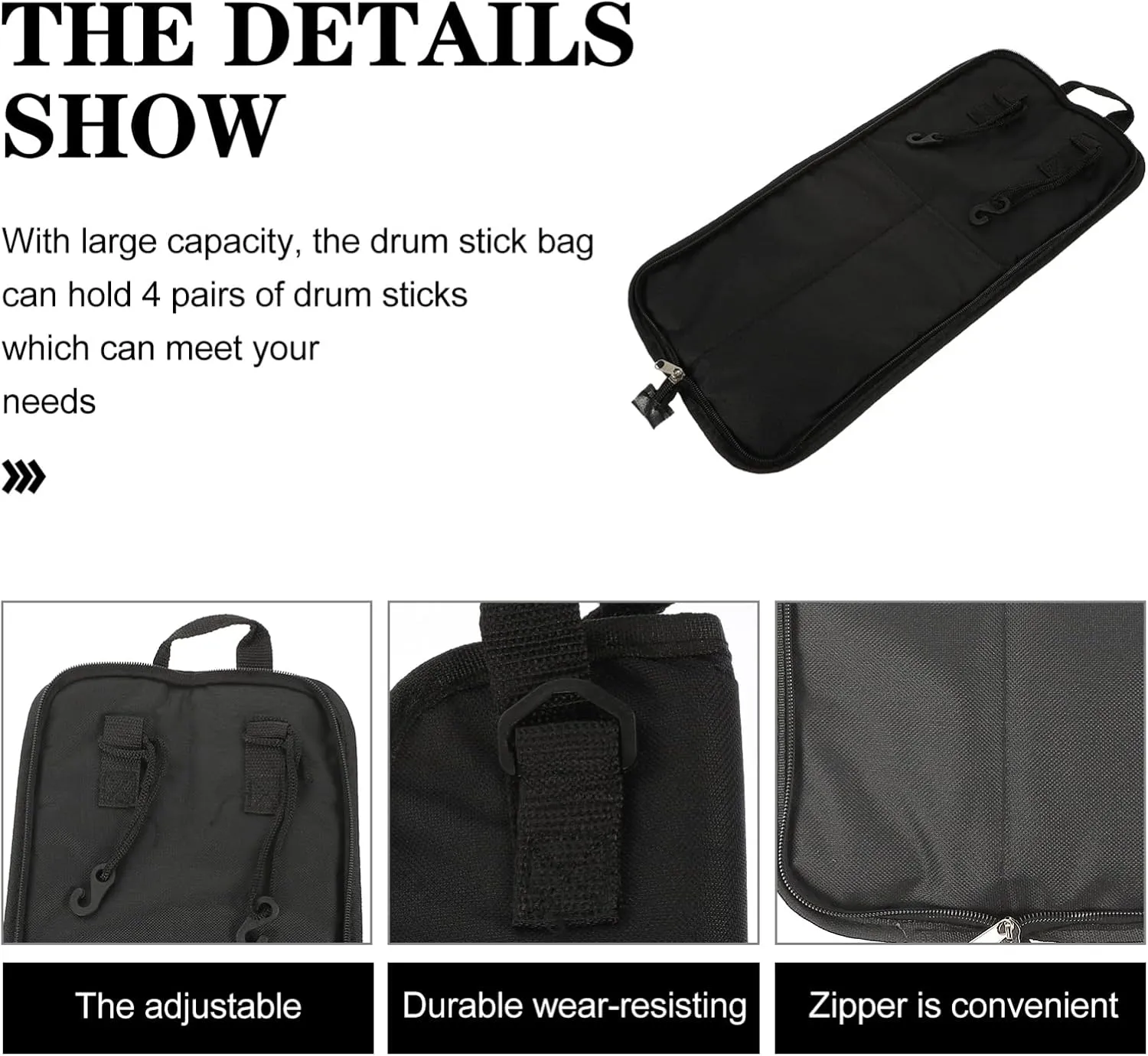Vaguelly Drum Stick Bag Drumstick Storage Case Hanging Bag Portable Handbag with Handle for Drum Stick Mallets Black