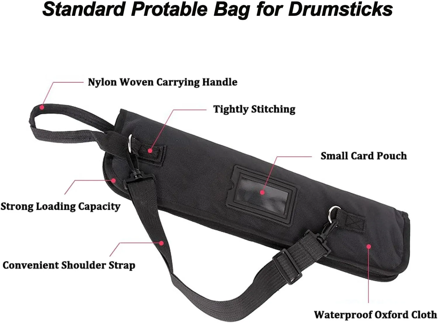 Vaguelly Drum Stick Bag Drumstick Storage Case Hanging Bag Portable Handbag with Handle for Drum Stick Mallets Black
