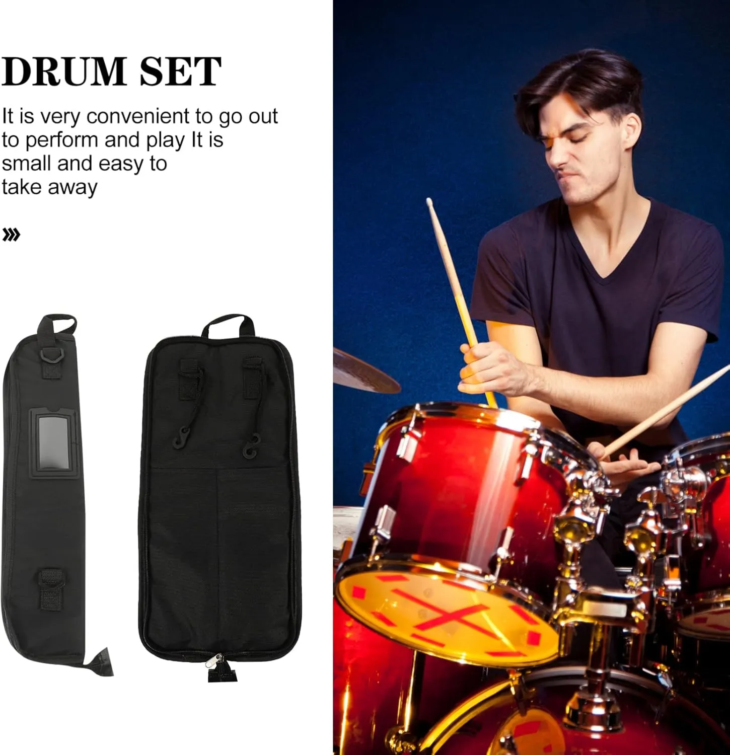 Vaguelly Drum Stick Bag Drumstick Storage Case Hanging Bag Portable Handbag with Handle for Drum Stick Mallets Black