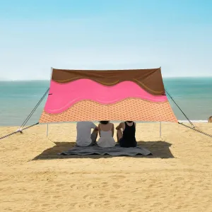 Vanilla Waffle Ice Cream Beach Camping Tent Sun Shelter for Whole Family, Chocolate Strawberry Beach Shade Canopy with UPF50  UV Protection,Easy Set Up and Carry,Outdoor Shade for Trips, Fishing