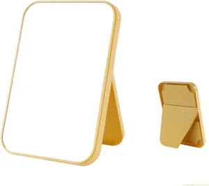 Vanity Mirror Household Makeup Mirror Desktop Foldable Standing High-Definition Makeup Mirror Portable Square Makeup Mirror Gift Makeup Mirror (Color : Yellow, Size : Small)