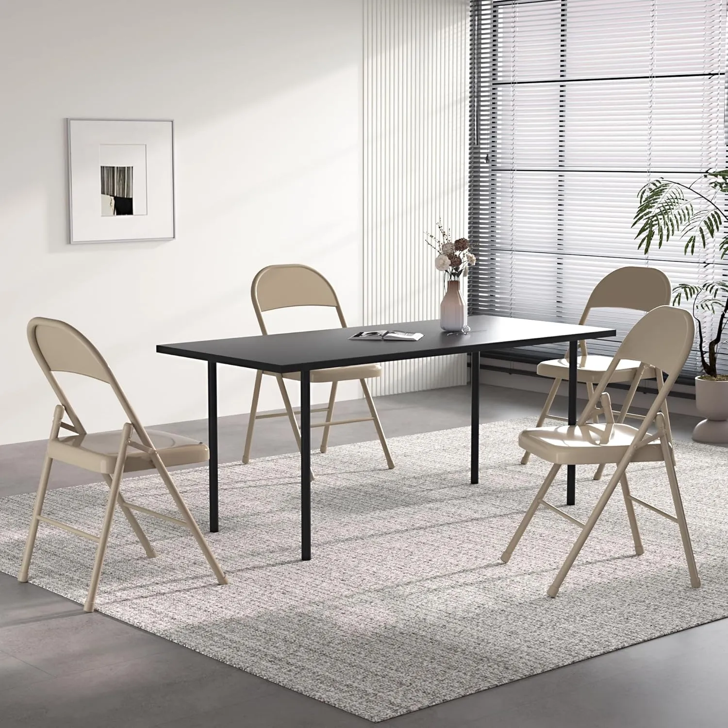 VECELO Metal Folding Chairs 4 Pack, Double Hinged Steel Frame Easy Foldable&Stackable for Office Kitchen Dinning Wedding Patio and Garden