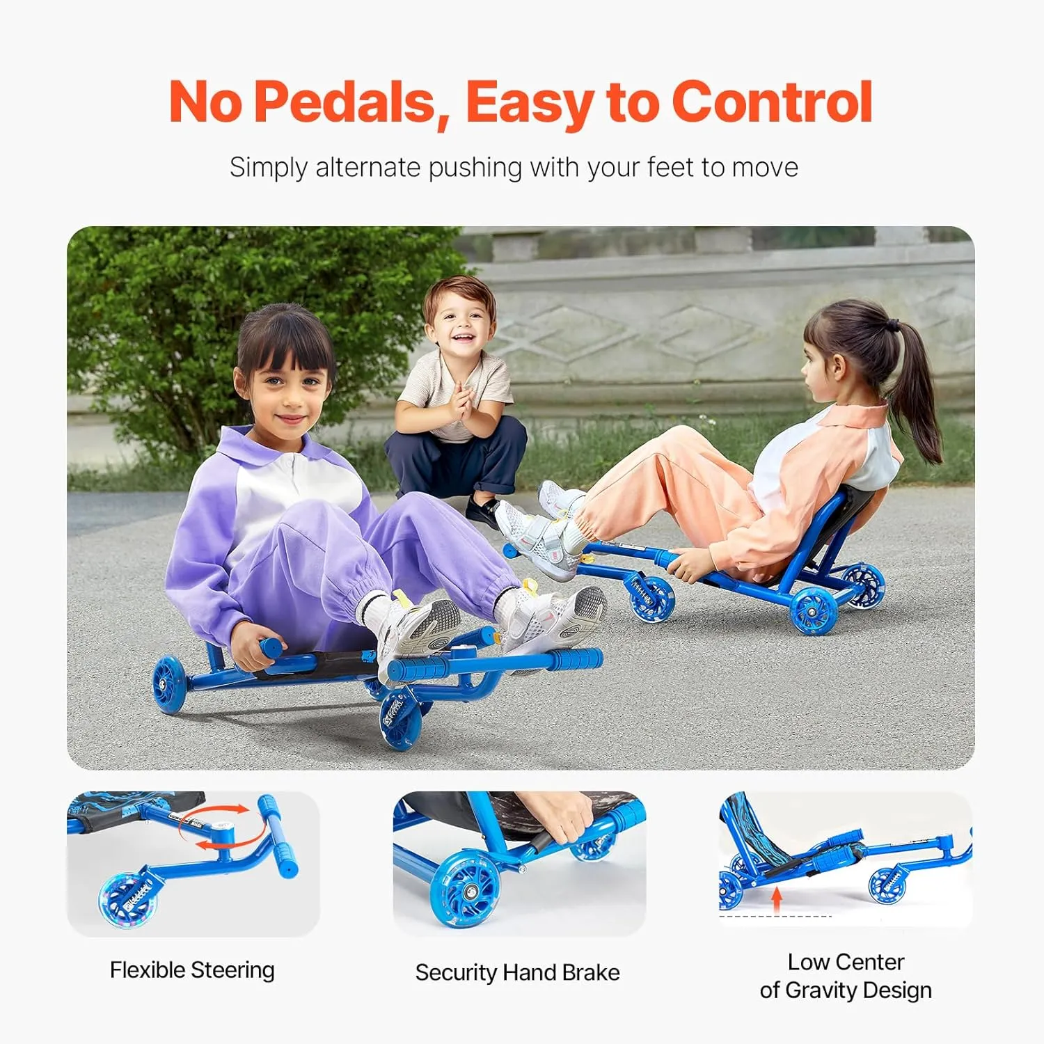 VEVOR Ride-on Scooter, 132 lbs Load Capacity, Swing Side-to-Side for Amazing Ride, Powered by Zig-Zag Motion, Drifts on Any Hard Surface, Ages 4 , Blue
