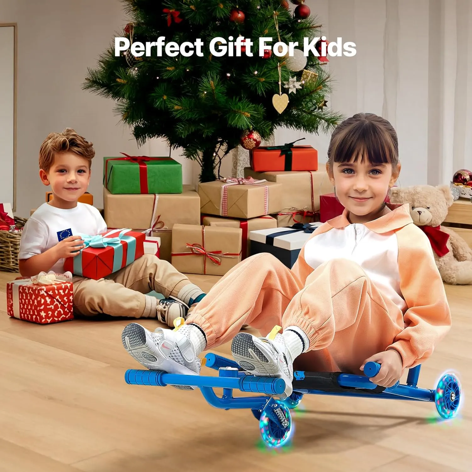 VEVOR Ride-on Scooter, 132 lbs Load Capacity, Swing Side-to-Side for Amazing Ride, Powered by Zig-Zag Motion, Drifts on Any Hard Surface, Ages 4 , Blue