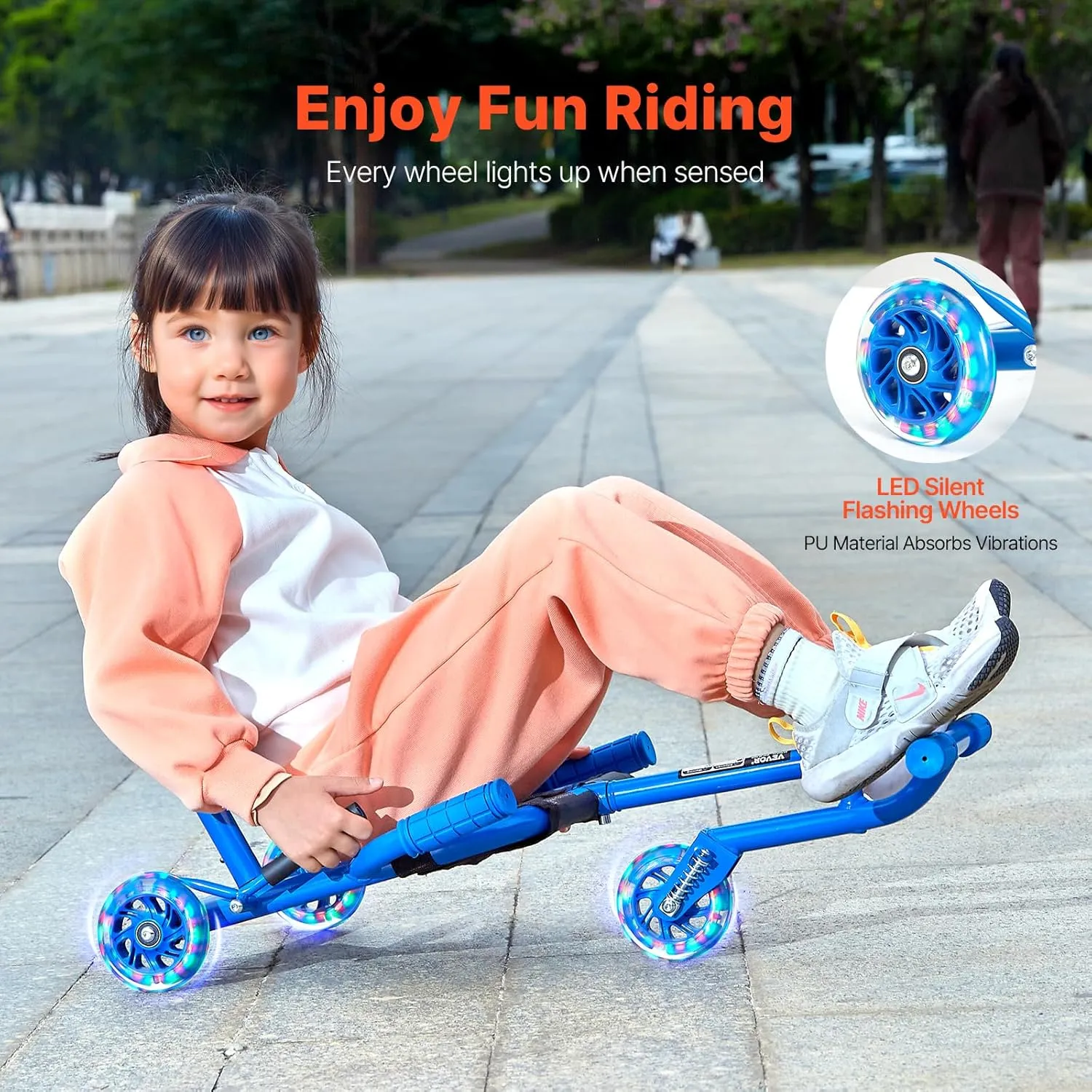 VEVOR Ride-on Scooter, 132 lbs Load Capacity, Swing Side-to-Side for Amazing Ride, Powered by Zig-Zag Motion, Drifts on Any Hard Surface, Ages 4 , Blue