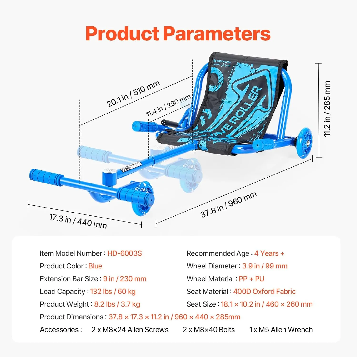 VEVOR Ride-on Scooter, 132 lbs Load Capacity, Swing Side-to-Side for Amazing Ride, Powered by Zig-Zag Motion, Drifts on Any Hard Surface, Ages 4 , Blue