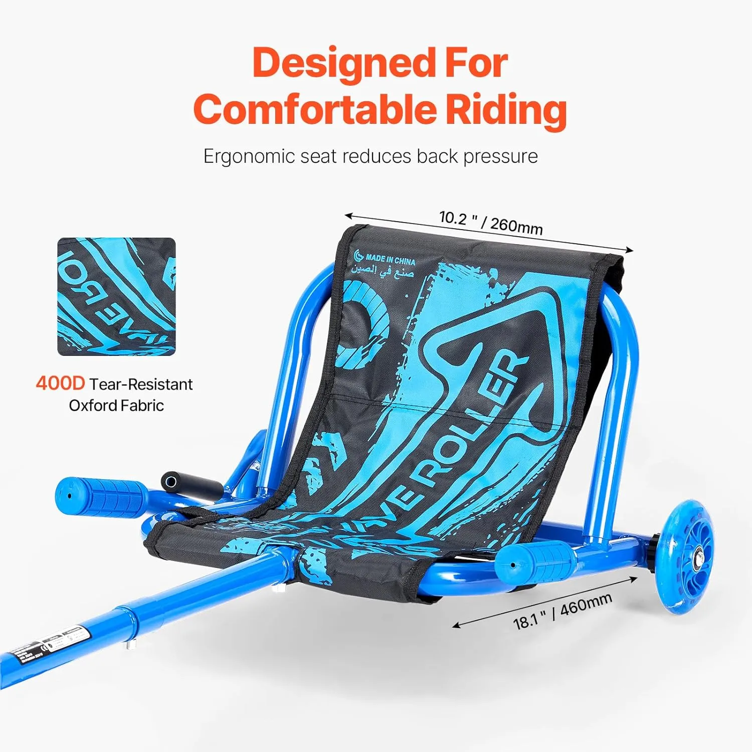 VEVOR Ride-on Scooter, 132 lbs Load Capacity, Swing Side-to-Side for Amazing Ride, Powered by Zig-Zag Motion, Drifts on Any Hard Surface, Ages 4 , Blue