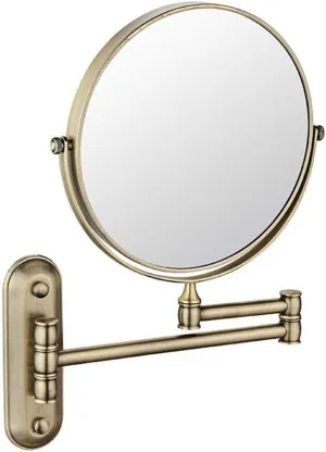 Wall Mount Makeup Mirror with 3X/5x Magnification, 360 Degree Swivel, Extendable Arm, Round, No Light, Bathroom and Hotel (Color : Green Bronze, Size : 5X)