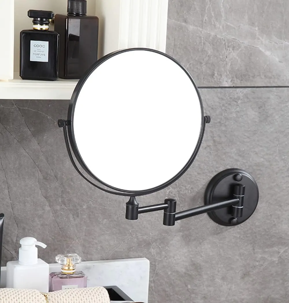 Wall Mounted Makeup Mirror,Bathroom Beauty Mirror,Hotel Folding Retractable 1X/3X Magnifying Double Sided Makeup Mirror,8 Inch Extendable Bathroom Mirror for Shaving Black