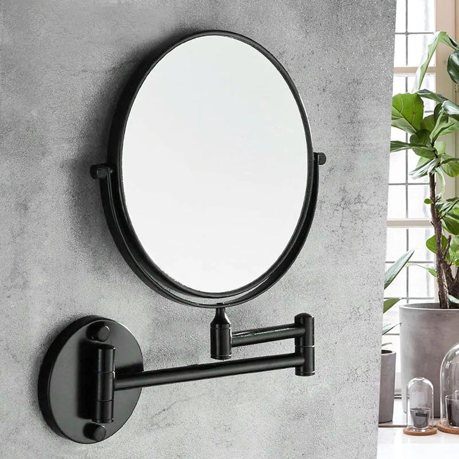 Wall Mounted Makeup Mirror,Bathroom Beauty Mirror,Hotel Folding Retractable 1X/3X Magnifying Double Sided Makeup Mirror,8 Inch Extendable Bathroom Mirror for Shaving Black
