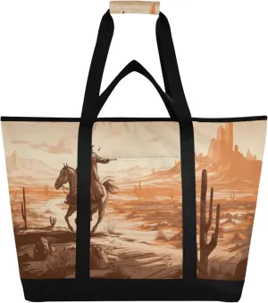 Western Cowboy Reusable Insulated Cooler Bag with Ice Pack Compartment - Large 47L Waterproof Thermal Grocery Tote for Picnic Beach Camping Lunch Storage
