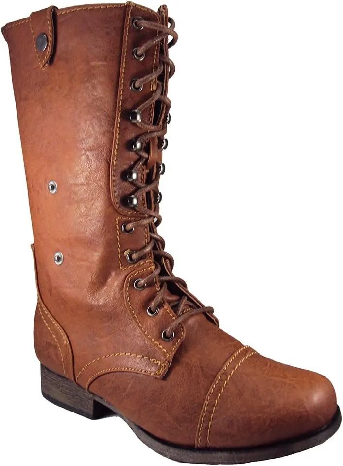 Wild Diva Women Jetta-25F Lace Up Combat Military Boots with Foldable Cuff