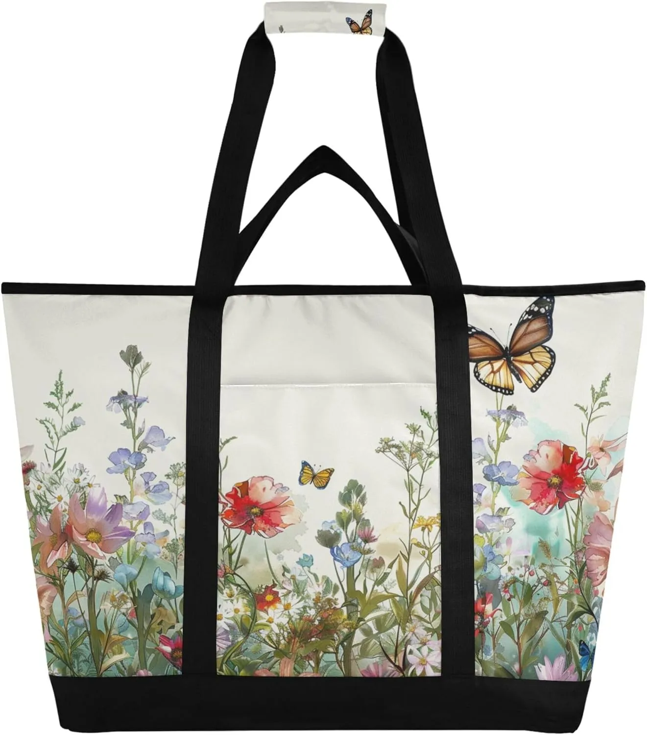 Wildflowers Reusable Insulated Cooler Bag with Ice Pack Compartment - Large 157L Waterproof Thermal Grocery Tote for Picnic Beach Camping Lunch Storage