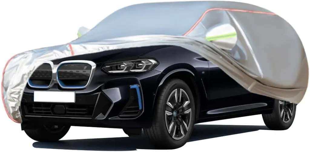 WOLWES Car Cover are Suitable for BMW iX3 All-Weather Windproof, Snowproof, Rainproof, UV-Protected and Breathable All-Season Universal with Side Door Zip Oxford Cloth Car Cover (Color : White)