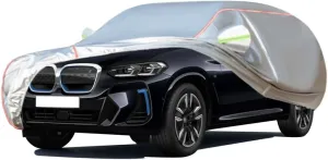 WOLWES Car Cover are Suitable for BMW iX3 All-Weather Windproof, Snowproof, Rainproof, UV-Protected and Breathable All-Season Universal with Side Door Zip Oxford Cloth Car Cover (Color : White)