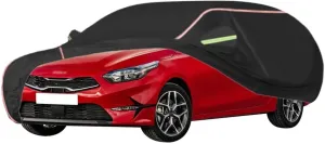 WOLWES Car Cover are Suitable for Kia Ceed SW All-Weather Windproof, Snowproof, Rainproof, UV-Protected and Breathable All-Season Universal with Side Door Zip Oxford Cloth Car Cover (Color : Black)