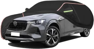 WOLWES Car Cover are Suitable for Mazda CX-60 All-Weather Windproof, Snowproof, Rainproof, UV-Protected and Breathable All-Season Universal with Side Door Zip Oxford Cloth Car Cover (Color : Black,