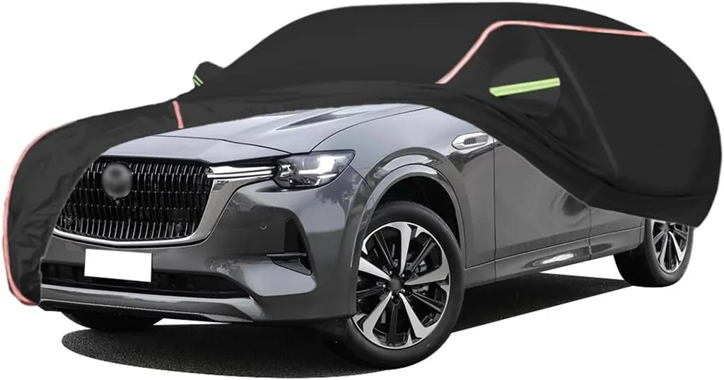WOLWES Car Cover are Suitable for Mazda CX-60 All-Weather Windproof, Snowproof, Rainproof, UV-Protected and Breathable All-Season Universal with Side Door Zip Oxford Cloth Car Cover (Color : Black,
