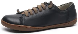 Women'S Genuine Leather Lace-Up Casual Barefoot Shoes Comfort Widen Round Toe Zero Drop Lightweight Soft Bottom Sneakers Leisure Office Work Non-Slip Dress Shoes