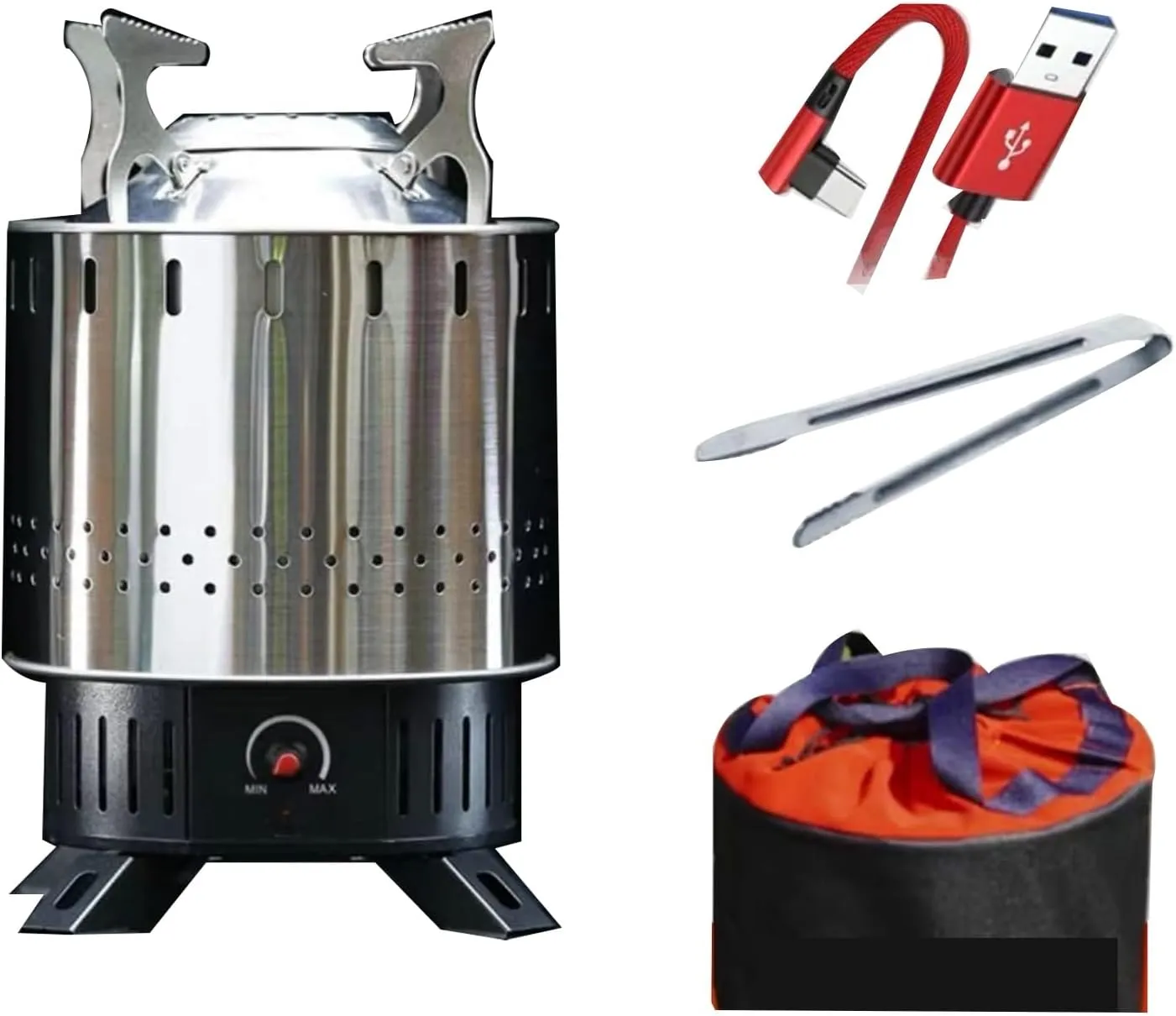 Wood Burning Stove Pellets with Foldable Pot Rack, Small Wood Burning Stove Indoor with Removable Stove Feet, Camping Wood Stove for Cooking Camping Tent Hiking(Silver)